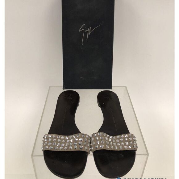 Giuseppe Zanotti Tan Suede Rhinestone Flat Slip-on Sandals 37 / US 6.5 Italy - Picture 3 of 11